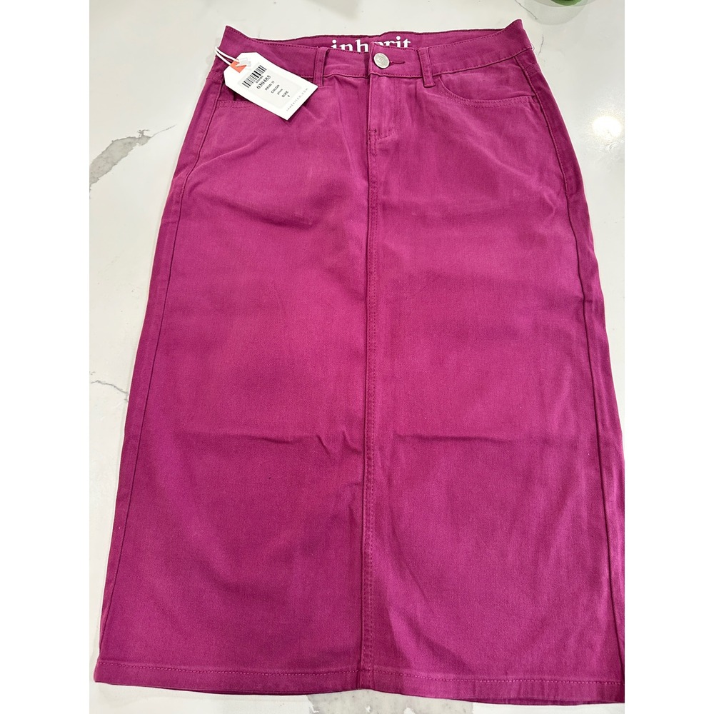 Inherit Clothing Co Remi 29 Plum Purple Denim Midi Skirt Size 8 Modest Pencil